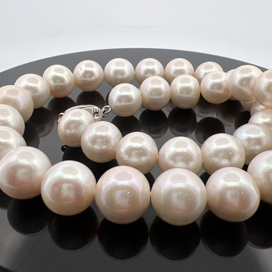 Cultured Pearl Necklace Strand Near Round/Oblong Silver Clasp 17" 11.8-13.4mm