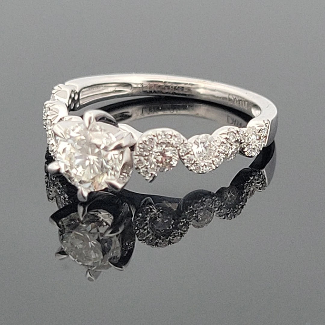 14KW Gold Diamond Engagement Ring EGL 0.80ct G/VS1, Pave Twist Shoulders 0.54ct by Devine & Co — profile view