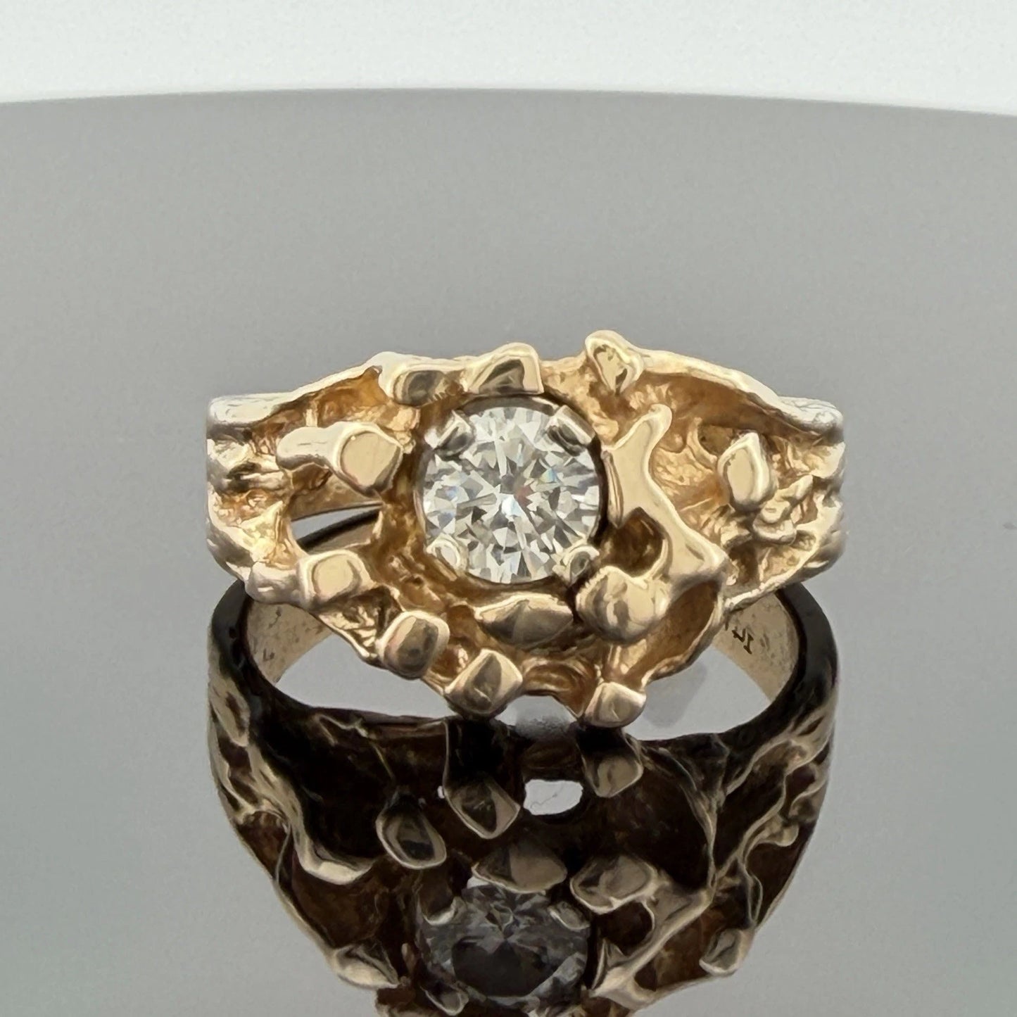 Vintage 14K Yellow Gold Nugget Style Round Diamond Ring 0.50CT Size 8 7.59g
