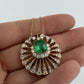 Natural Colombian Emerald and Diamond Pendant Necklace 18K Yellow Gold GIA Report, metalwork detail