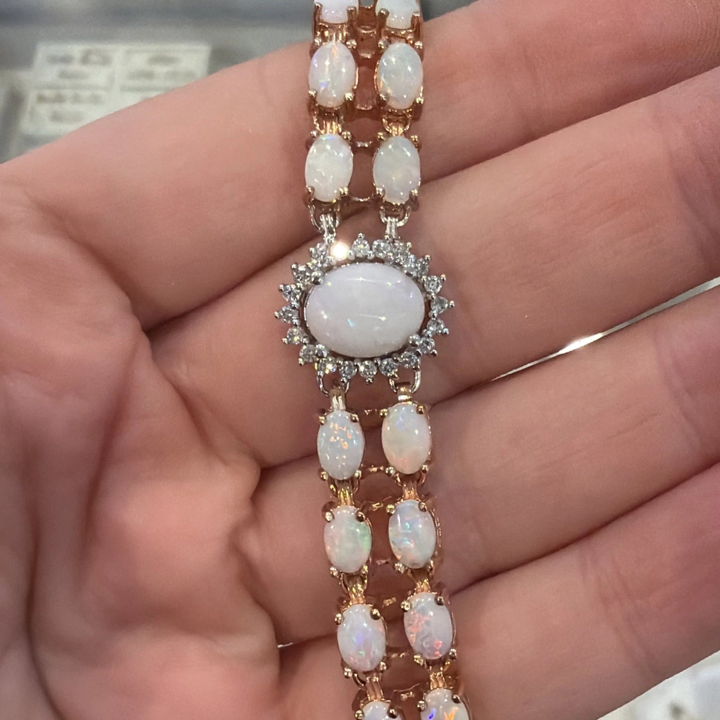 14K Rose & White Gold Opal Diamond Necklace 37.50CTW 55.98g NWT