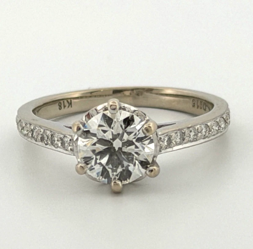 14K White Gold Engagement Ring GIA .96ct Round Natural Diamond SI1 I Size 4.75 by Devine & Co — back view