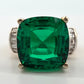 Lab Created Emerald and Diamond Ring 14K Two Tone Gold Heavy Mounting 12x12mm Sz 8, main view