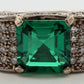 Lab Created Emerald and Diamond Ring 14K White Gold Wide Pavé Mounting 1.50CTW, angled view