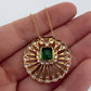 Natural Colombian Emerald and Diamond Pendant Necklace 18K Yellow Gold GIA Report, length/detail view
