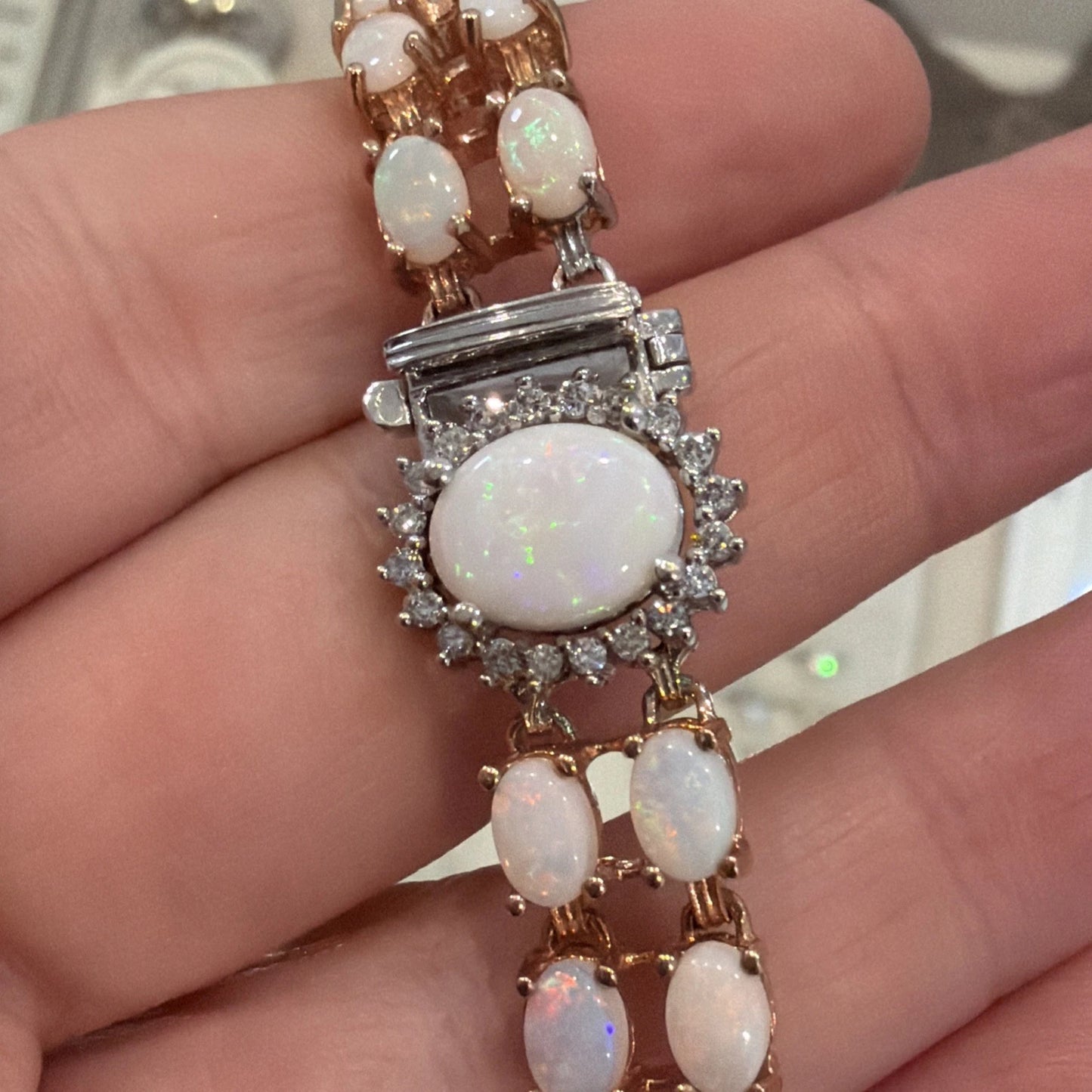 14K Rose & White Gold Opal Diamond Necklace 37.50CTW 55.98g NWT