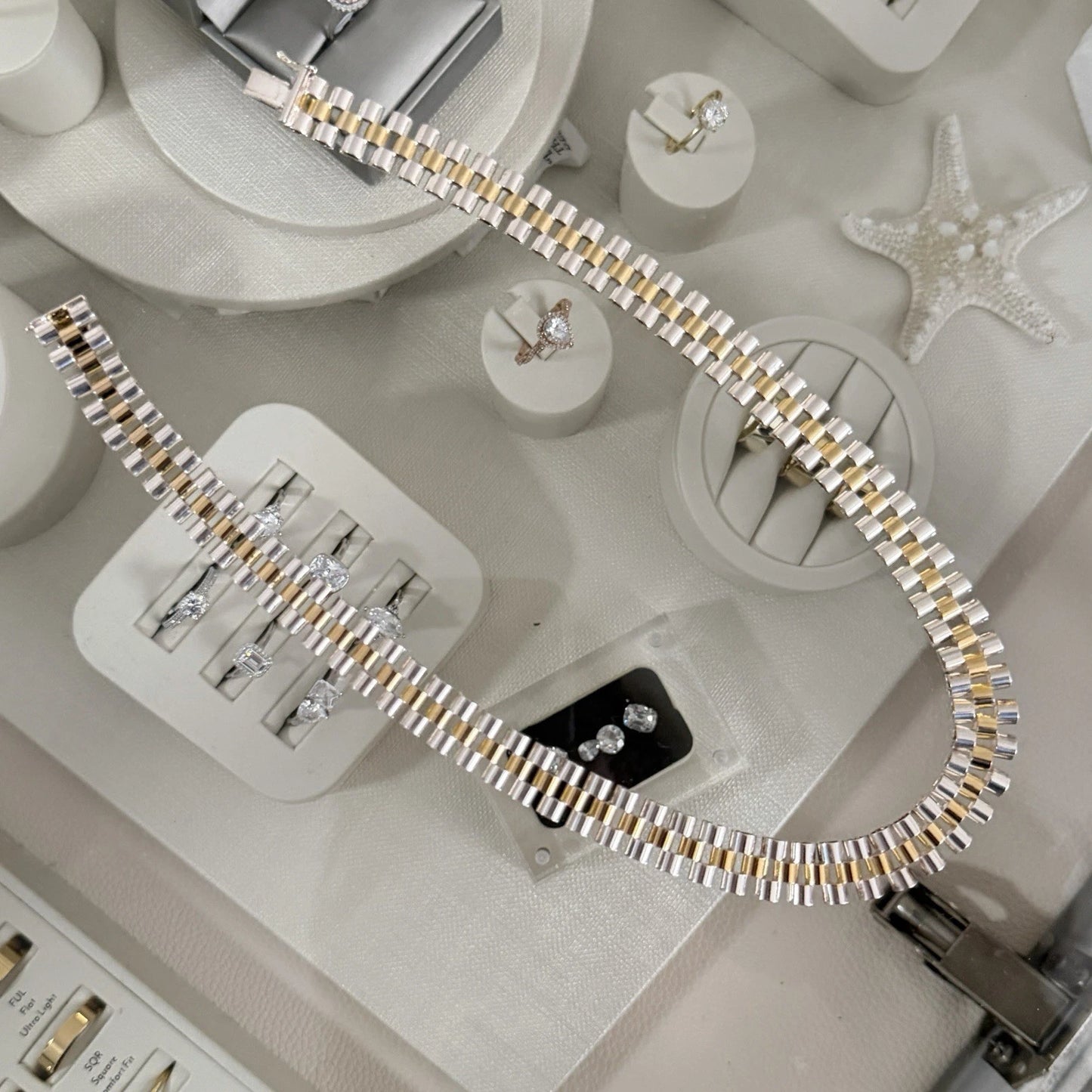 Sterling Silver Yellow Plated Watch Band Link Necklace 12mm Wide 17.5 Inches