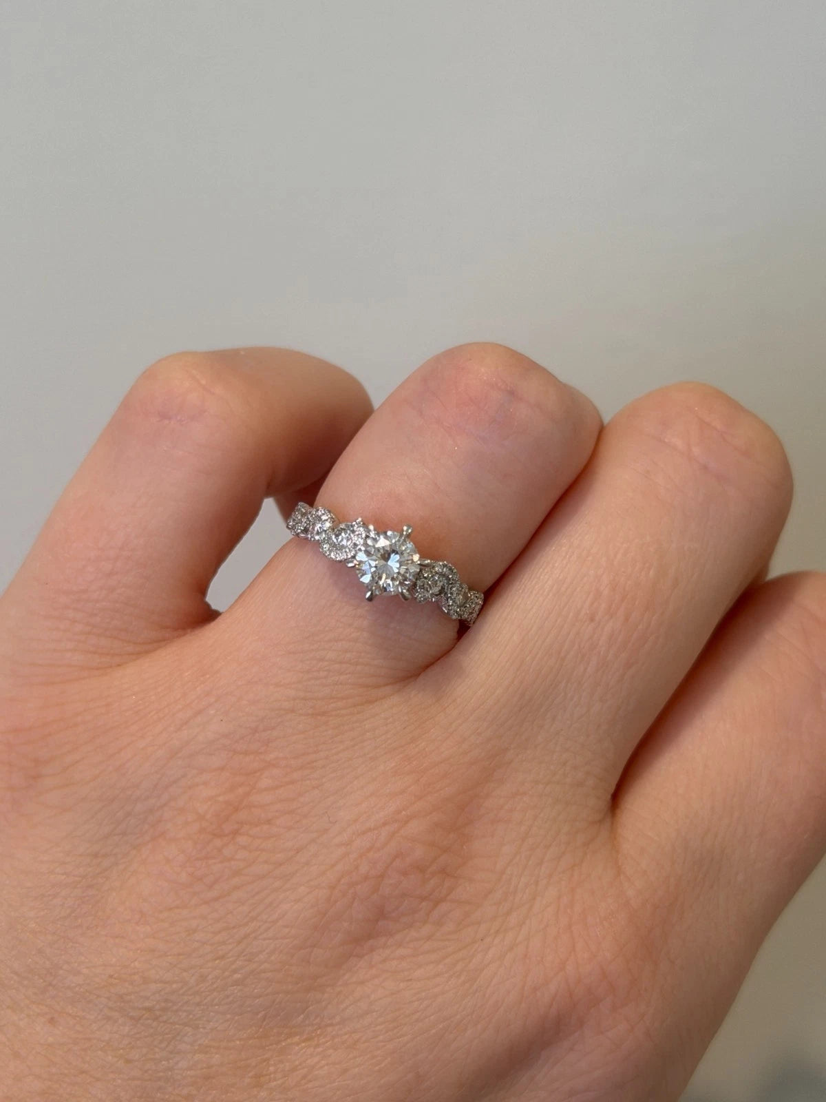 14KW Gold Diamond Engagement Ring EGL 0.80ct G/VS1, Pave Twist Shoulders 0.54ct by Devine & Co — back view