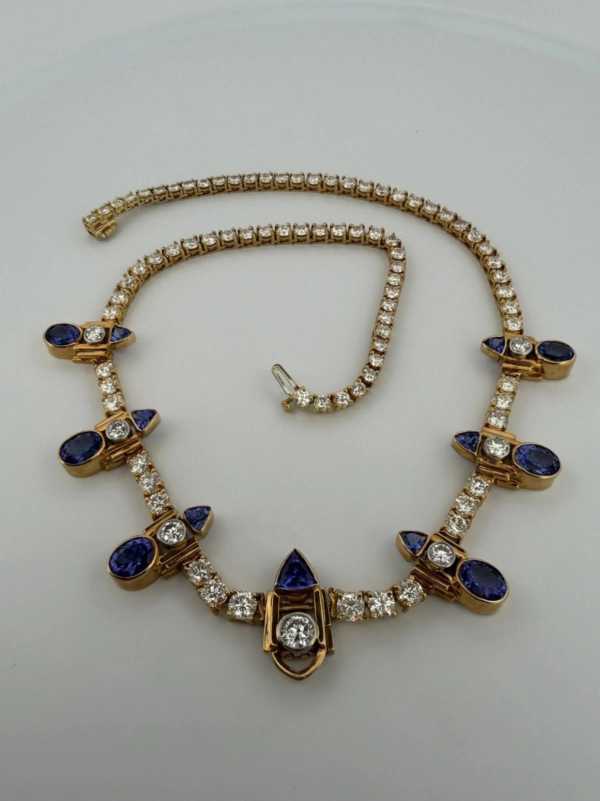 Custom Michael Sherman 18K Gold Natural Tanzanite and Diamond Necklace