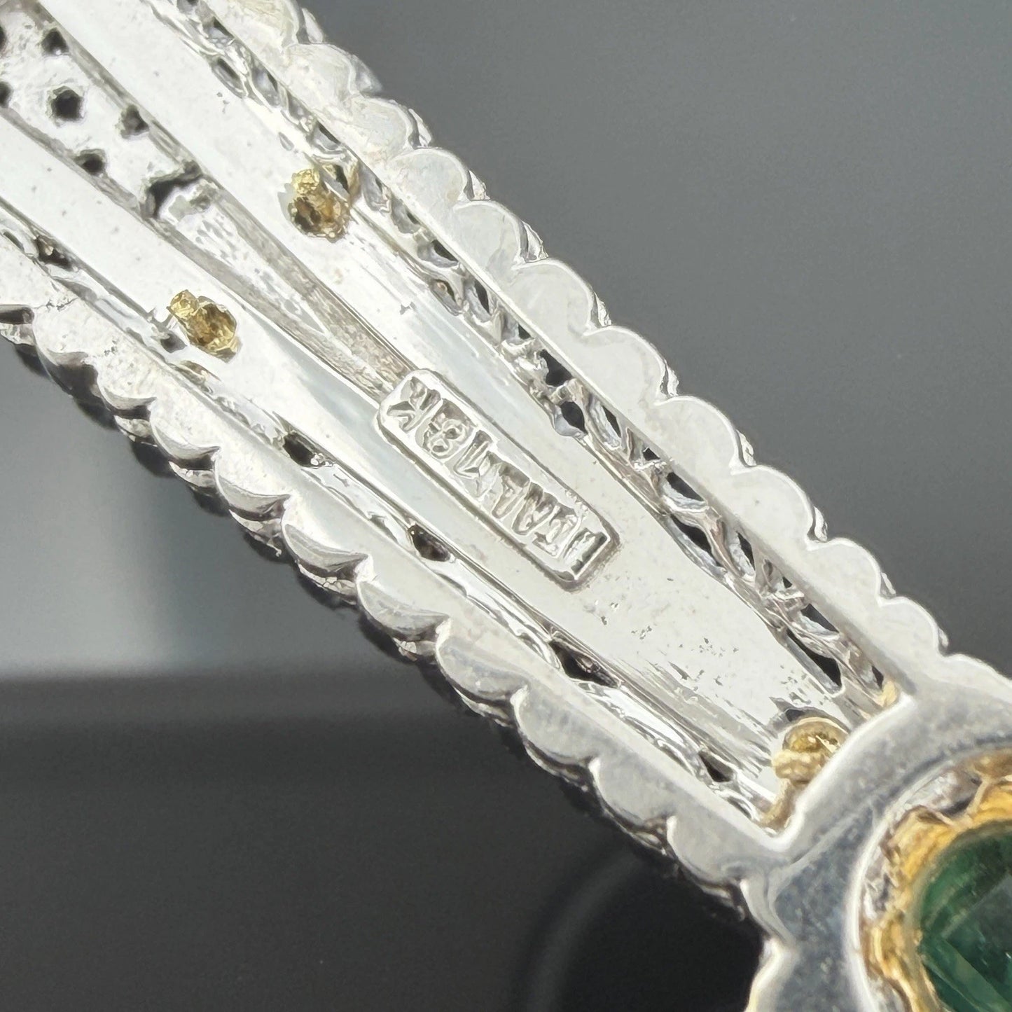 Vintage 18K Two-Tone Gold Natural Emerald Filigree Cross Pendant Italy Large