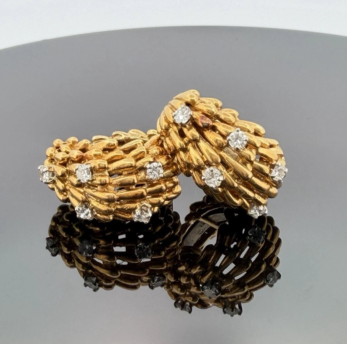 David Webb Signed 18K Gold Platinum Diamond Hoop Clip Earrings 18.68g