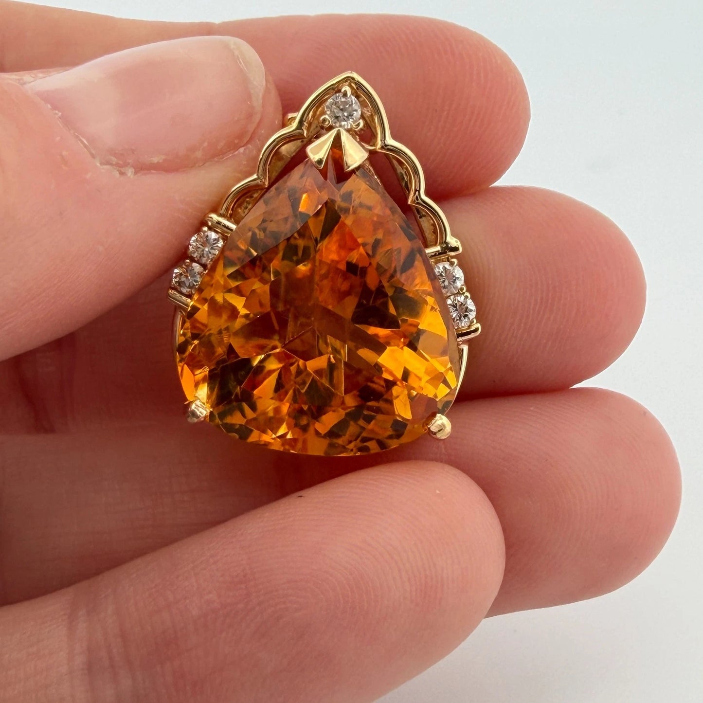 16.76ct Pear Citrine & Diamond Slide Pendant 14K Yellow Gold Estate