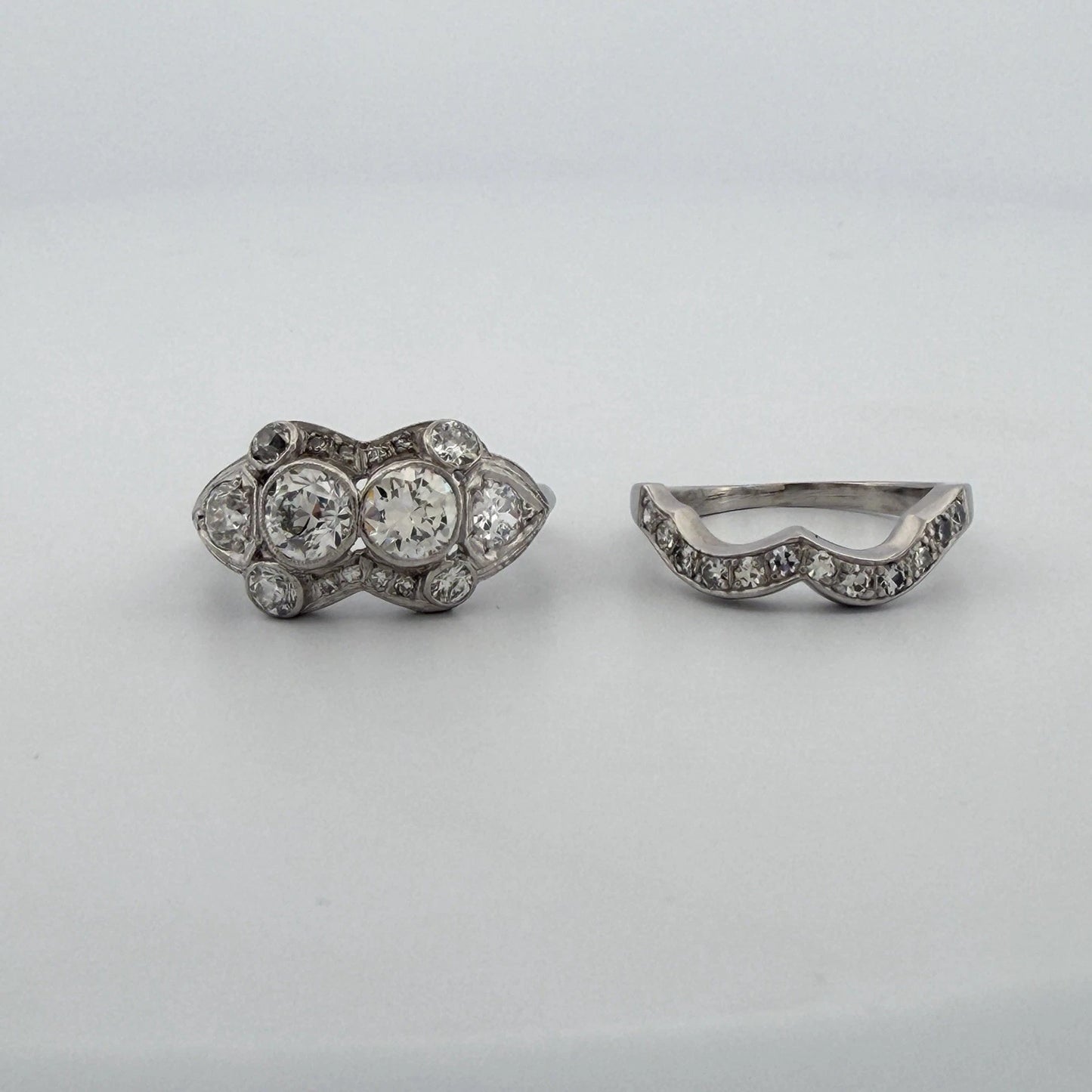 Antique Palladium Diamond Bridal Set OEC Transitional Cut Ring Size 8 1.90CTW