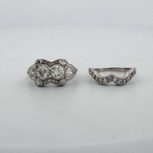 Antique Palladium Diamond Bridal Set OEC Transitional Cut Ring Size 8 1.90CTW