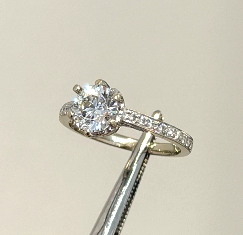 14K White Gold Engagement Ring GIA .96ct Round Natural Diamond SI1 I Size 4.75 by Devine & Co — front view