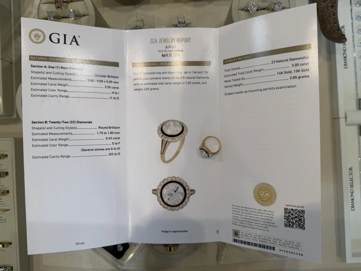 Vintage 3.00ctw Natural Diamond Circular Brilliant Halo Ring GIA Report 14K/15K, additional view