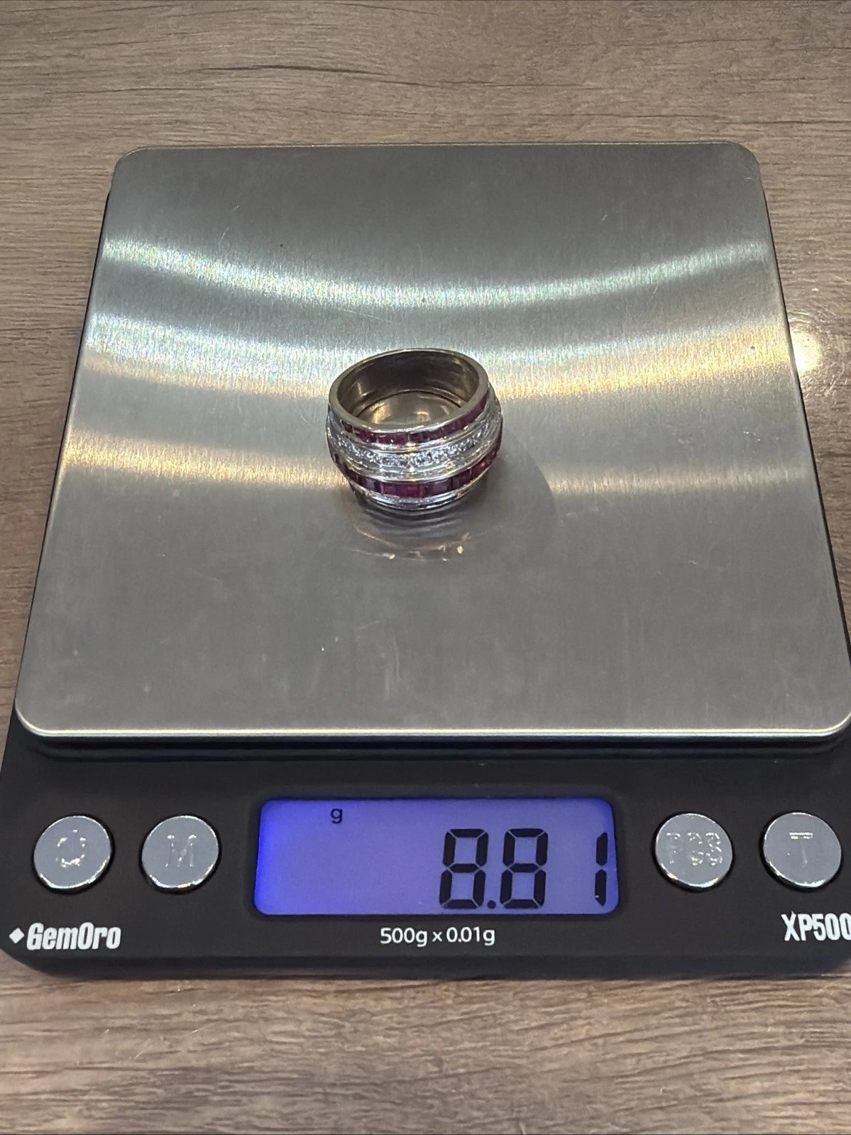 14K White Gold Ruby & Diamond Wide Band Ring Natural Square Rubies Size 7 by Devine & Co — front view