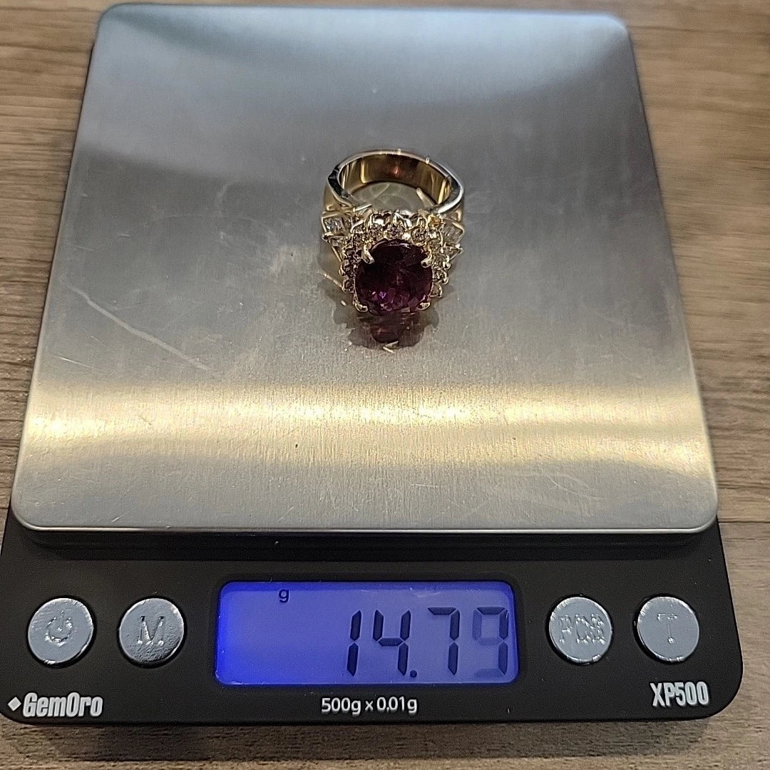 Natural Oval Rubellite Tourmaline Ring 6.90ct & 2CTW Diamonds 14K Yellow Sz 6.5 by Devine & Co — front view