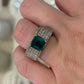 Lab Created Emerald and Diamond Ring 14K White Gold Wide Pavé Mounting 1.50CTW, close-up detail