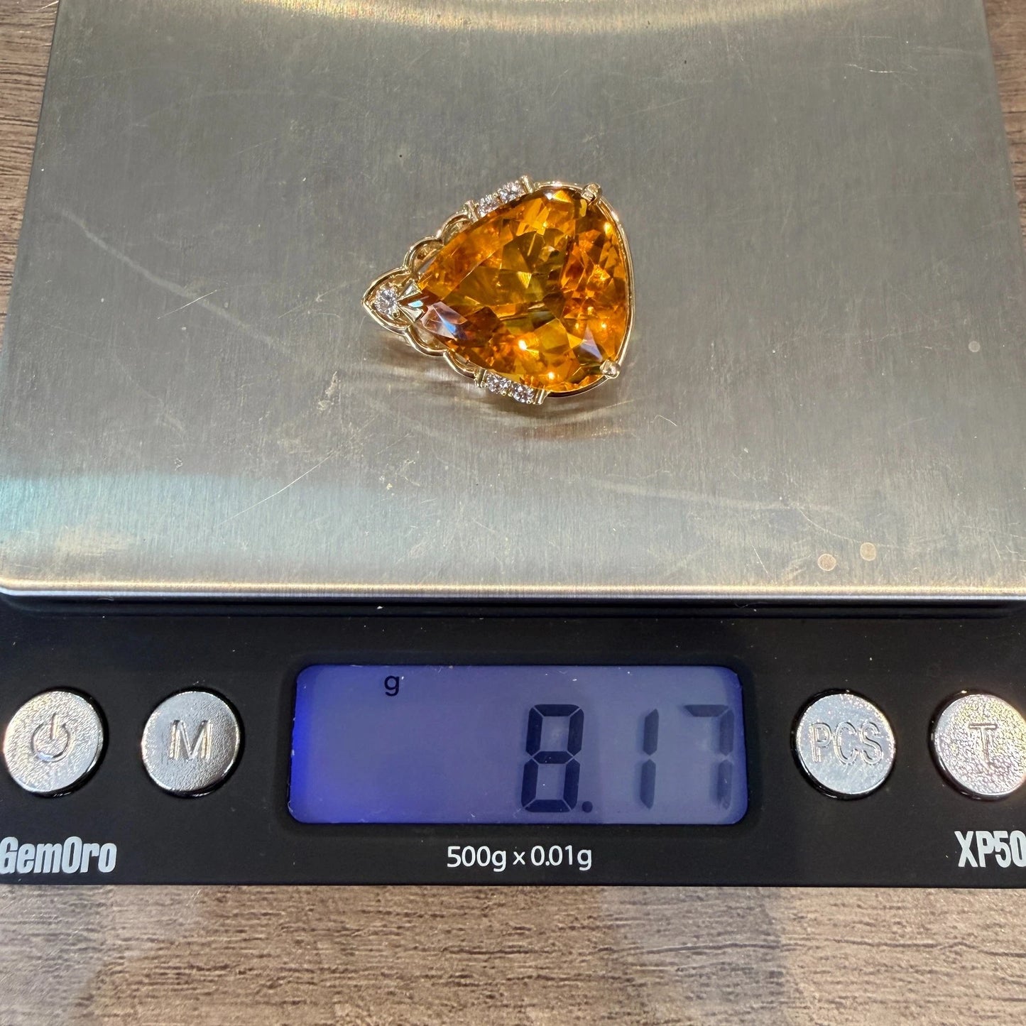16.76ct Pear Citrine & Diamond Slide Pendant 14K Yellow Gold Estate
