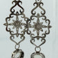 18K & 14K White Gold Moonstone Black Diamond Dangle Earrings 3" 17.9g