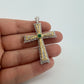 Vintage 18K Two-Tone Gold Natural Emerald Filigree Cross Pendant Italy Large