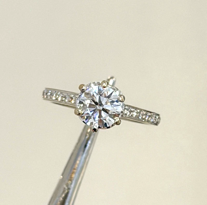 14K White Gold Engagement Ring GIA .96ct Round Natural Diamond SI1 I Size 4.75 by Devine & Co — angled view