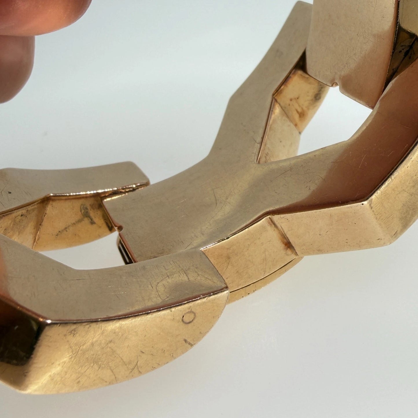 Vintage 14K Yellow Gold Wide Link Bracelet Schiaparelli Hamilton Hidden Watch