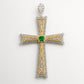 Vintage 18K Two-Tone Gold Natural Emerald Filigree Cross Pendant Italy Large