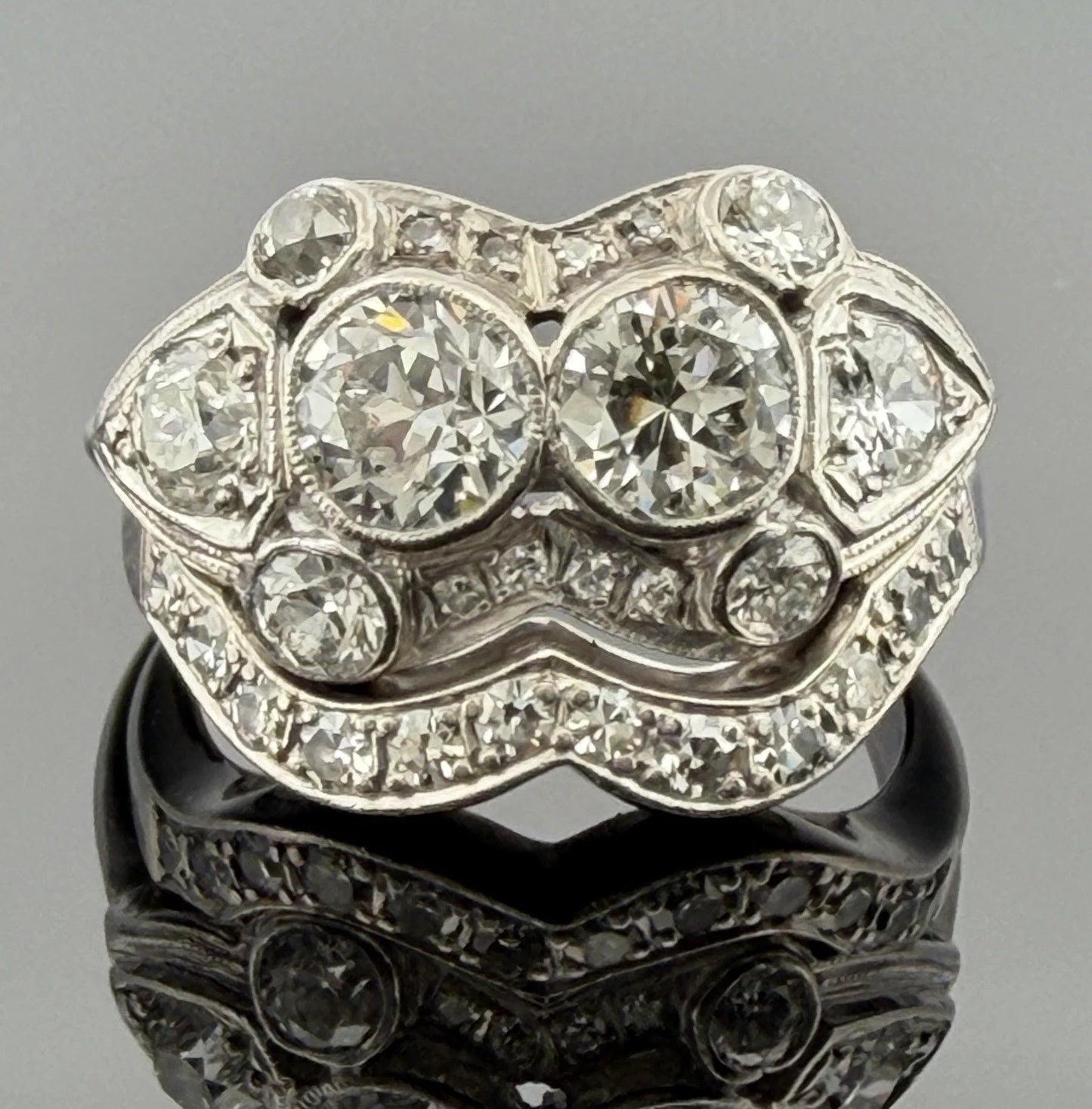 Antique Palladium Diamond Bridal Set OEC Transitional Cut Ring Size 8 1.90CTW