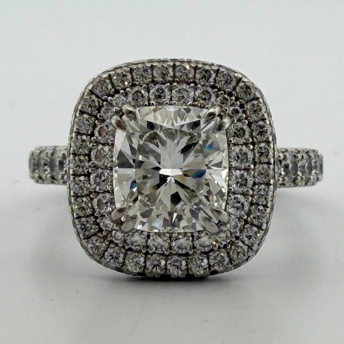 GIA Certified 1.90ct Natural Cushion Cut Diamond Double Halo Engagement Ring Plt