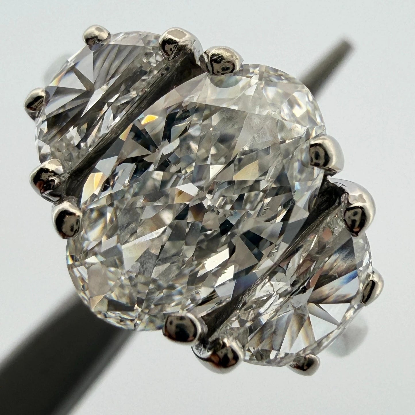 Natural 1.55ct GIA Elongated Oval Diamond Three-Stone Ring 14KW G SI1 Half Moon