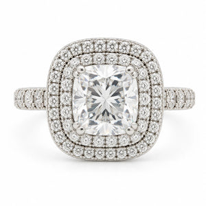 GIA Certified 1.90ct Natural Cushion Cut Diamond Double Halo Engagement Ring Plt