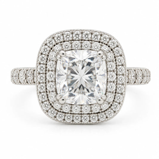 GIA Certified 1.90ct Natural Cushion Cut Diamond Double Halo Engagement Ring Plt