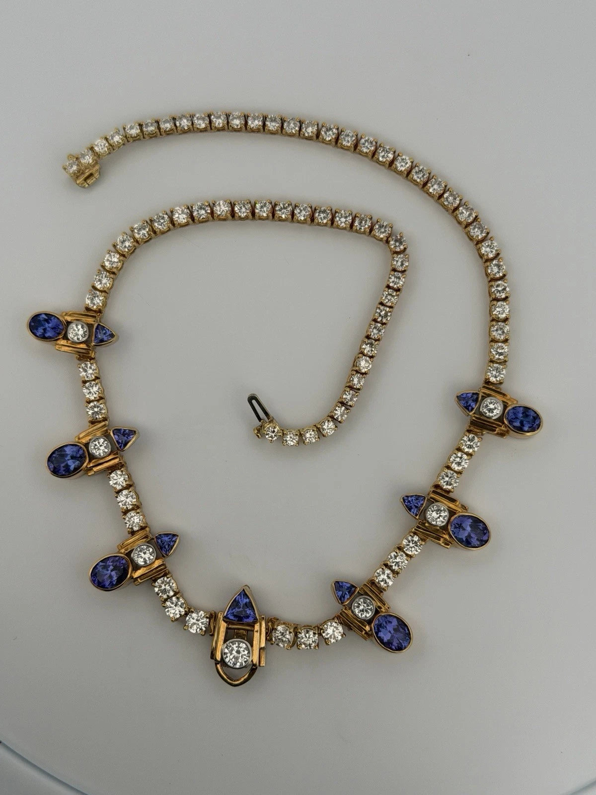 Custom Michael Sherman 18K Gold Natural Tanzanite and Diamond Necklace