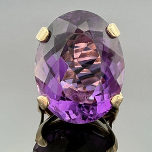 Vintage 14K Yellow Gold Large Oval Amethyst Cocktail Ring ~50ct, 17.7g