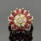 14K Yellow Gold Marquise Ruby & Diamond Cluster Ring – 8.45g – Adjustable 4.5–7 by Devine & Co — detail view