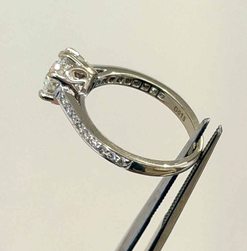 14K White Gold Engagement Ring GIA .96ct Round Natural Diamond SI1 I Size 4.75 by Devine & Co — close-up