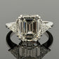 Platinum Three-Stone Ring 4.10ct Emerald Cut Natural Diamond GIA with Trillions by Devine & Co — detail view