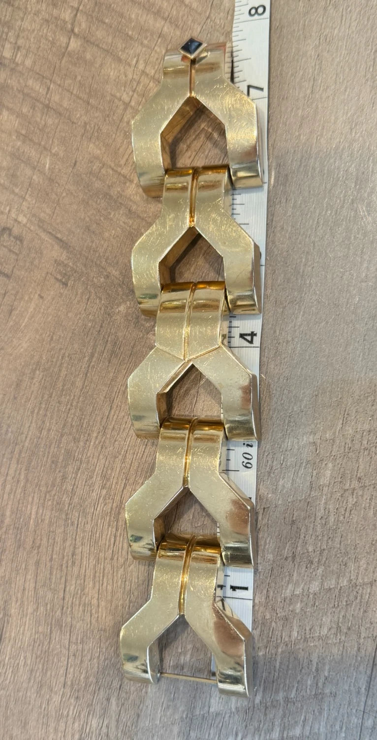 Vintage 14K Yellow Gold Wide Link Bracelet Schiaparelli Hamilton Hidden Watch