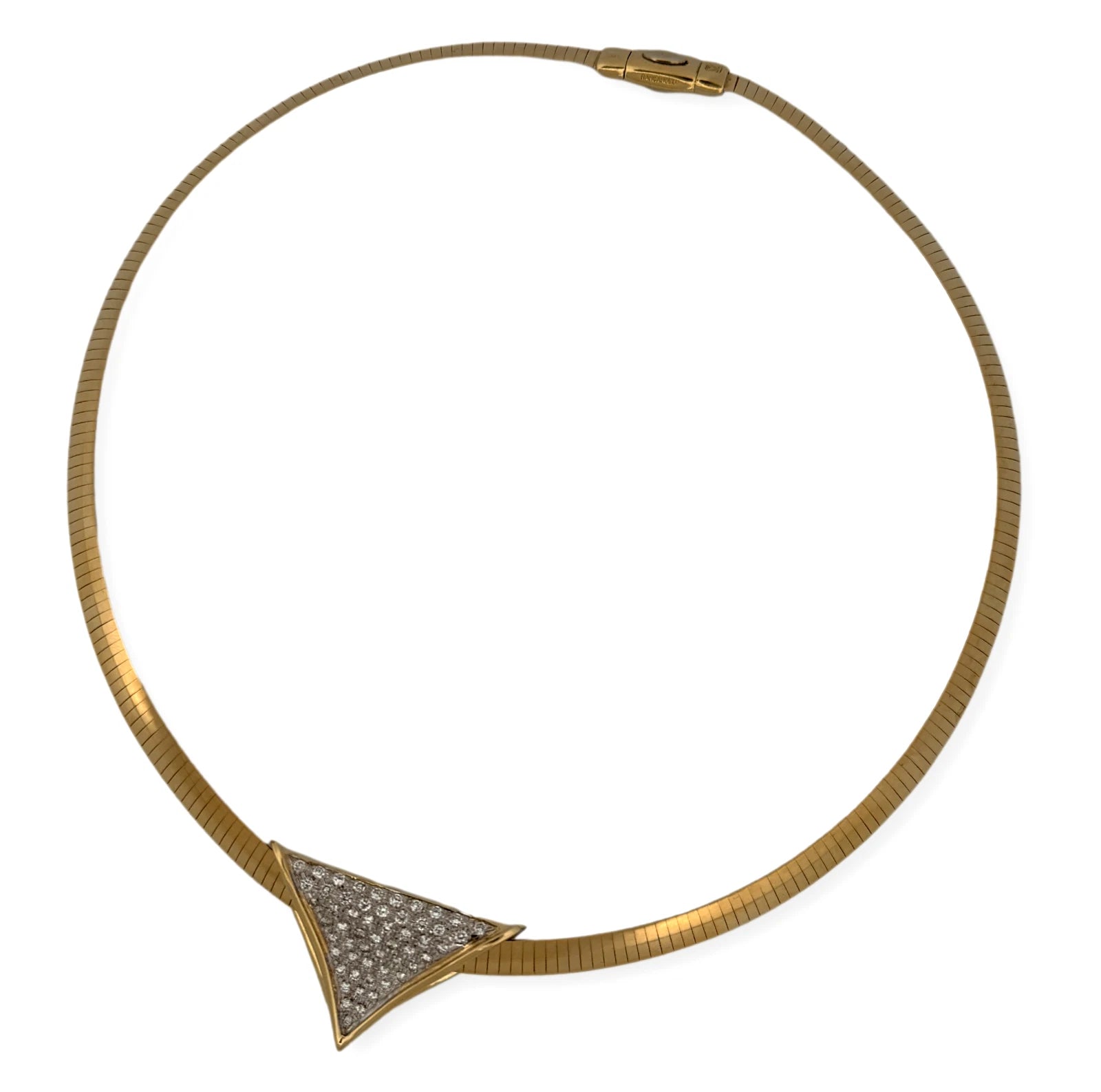 14K Two-Tone Omega Necklace 18 Reversible Italy Pave Diamond Slide 1.55ctw by Devine & Co — back view
