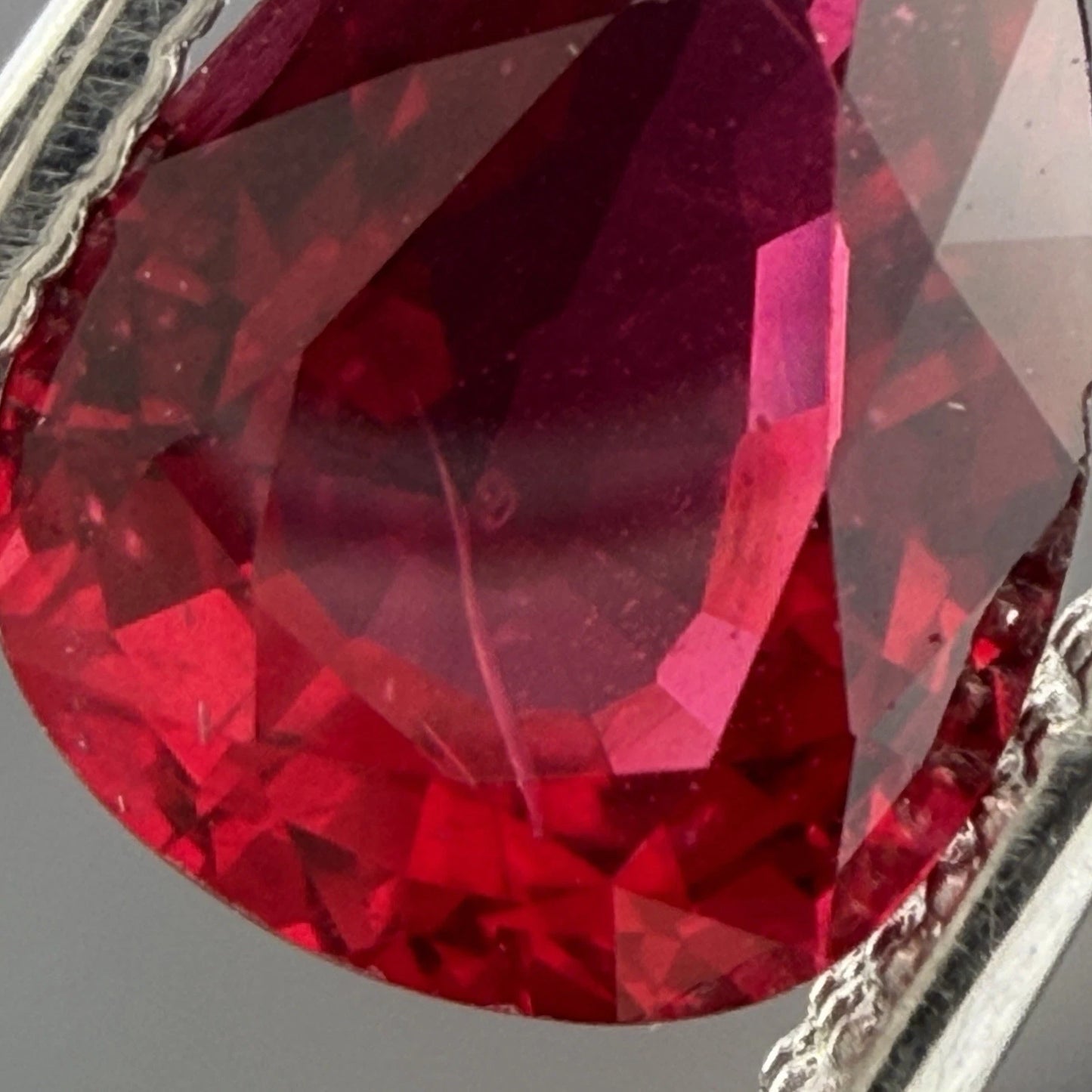 Natural Heated Loose Madagascar Red Ruby 2.26ct GIA Pear Shape, facet detail