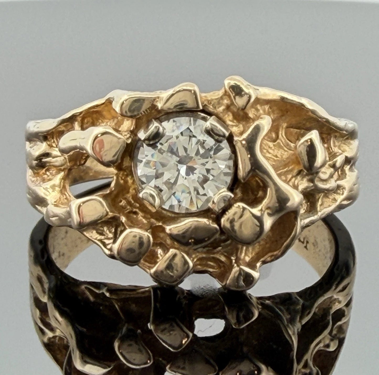 Vintage 14K Yellow Gold Nugget Style Round Diamond Ring 0.50CT Size 8 7.59g