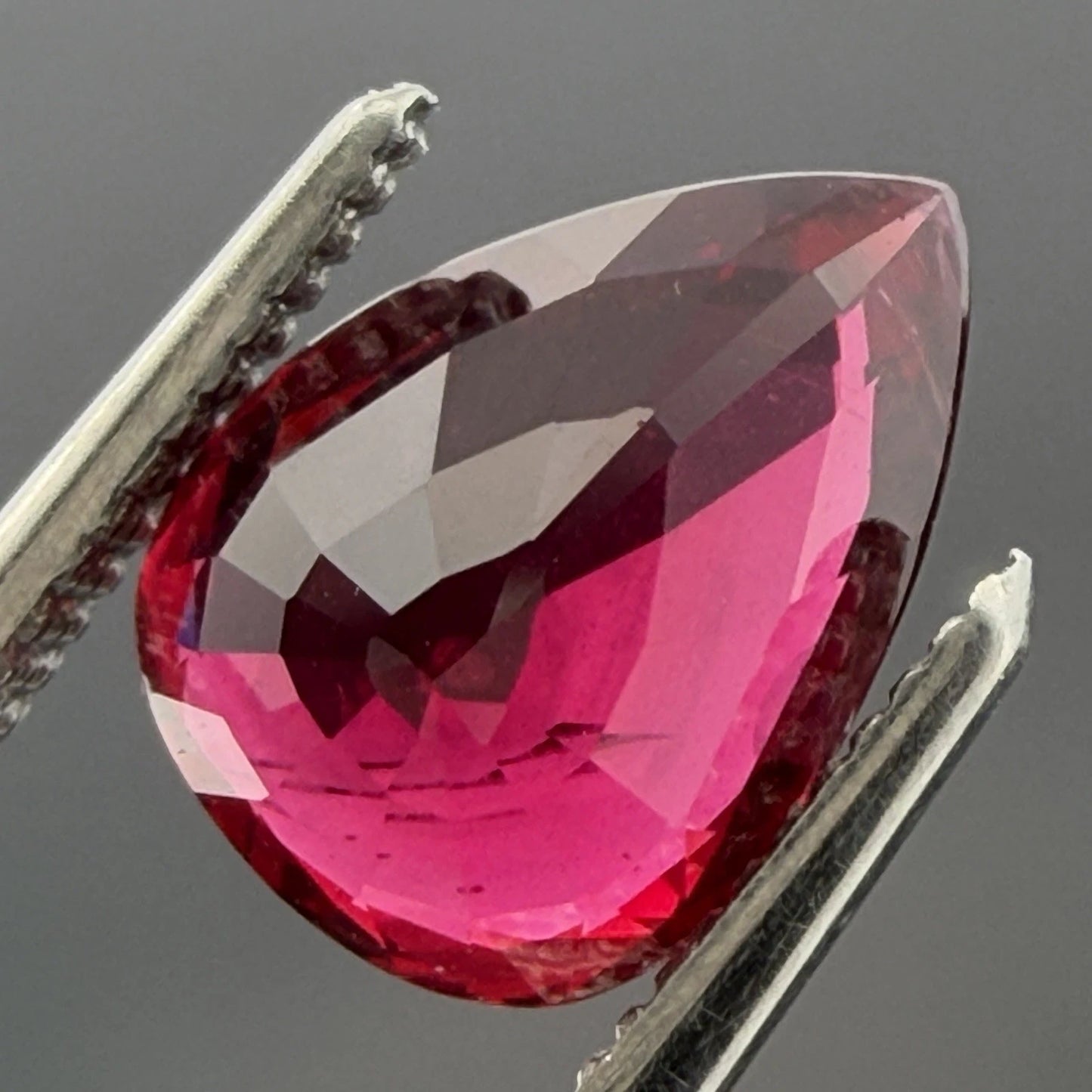Natural Heated Loose Madagascar Red Ruby 2.26ct GIA Pear Shape, close-up detail