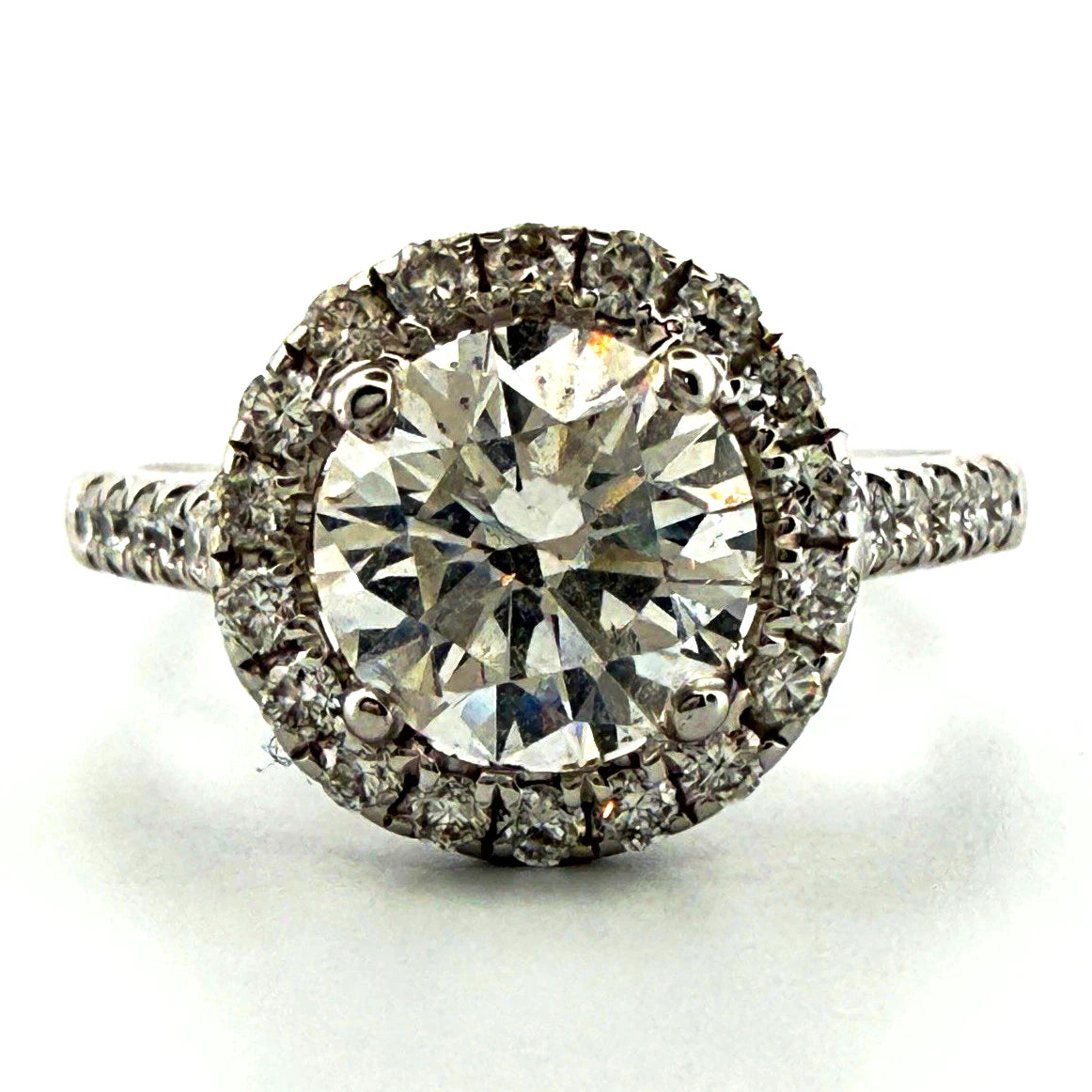 14K White Gold Round Natural Diamond Halo Engagement Ring 1.50 Carat F, SI1 GIA
