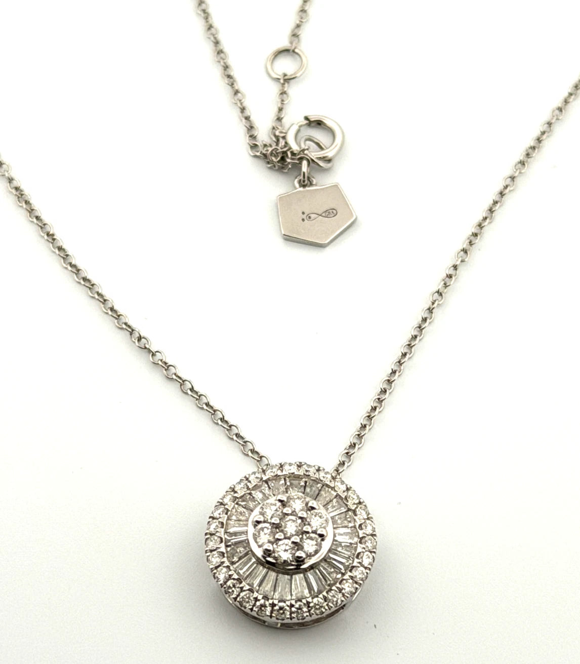 Graziela 18K White Gold Diamond Round Pizza Pendant Natural Diamonds 16" 0.75CTW by Devine & Co