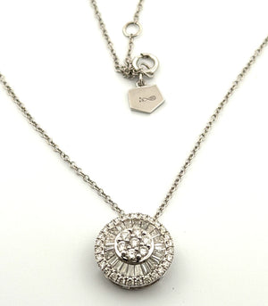Graziela 18K White Gold Diamond Round Pizza Pendant Natural Diamonds 16" 0.75CTW