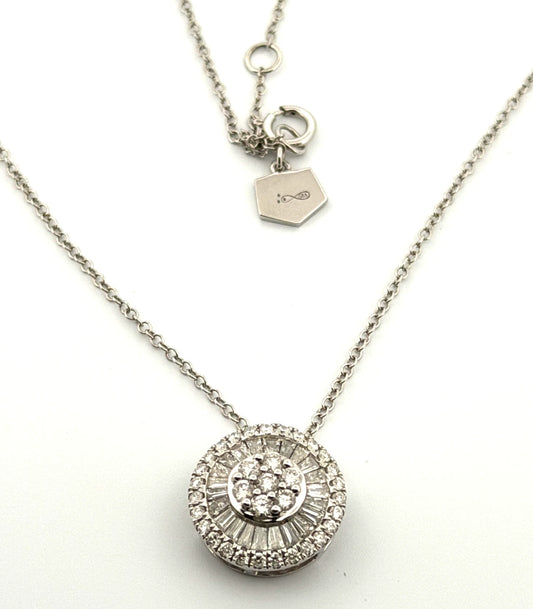 Graziela 18K White Gold Diamond Round Pizza Pendant Natural Diamonds 16" 0.75CTW by Devine & Co