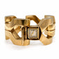Vintage 14K Yellow Gold Wide Link Bracelet Schiaparelli Hamilton Hidden Watch