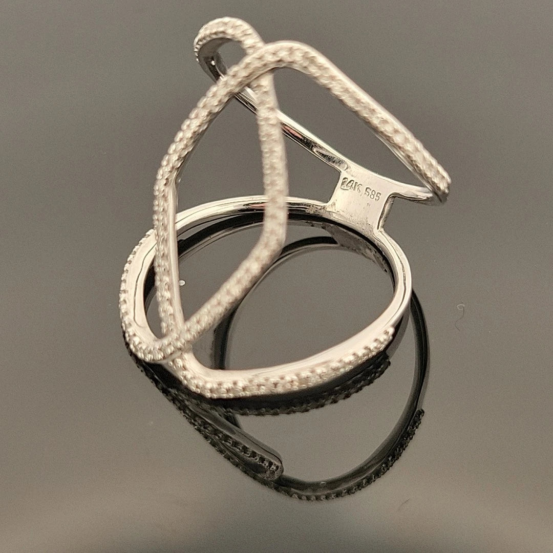 14K White Gold Freeform Open Diamond Ring 0.48CTW Round Brilliant Pave Size 7 by Devine & Co